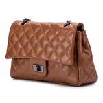 Bolsa Transversal Feminina Matelassê em Couro - Caramelo Alça de Corrente Grafite