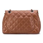 Bolsa Transversal Feminina Matelassê em Couro - Caramelo Alça de Corrente Grafite