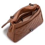 Bolsa Transversal Feminina Matelassê em Couro - Caramelo Alça de Corrente Grafite