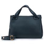 Bolsa Feminina Couro Legítimo Transversal Ombro Média Azul Marinho