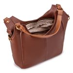 Bolsa Feminina em Couro Legítimo Meia Lua - Pinhão com Alça Caramelo
