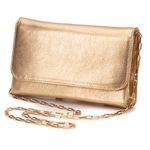 Bolsa Clutch Metalizada em Couro Tiracolo - Dourada