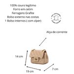 Bolsa Feminina Mini Bag Matelassê Corrente Couro Legítimo -Nude e Dourada 