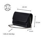 Bolsa Clutch Metalizada em Couro Tiracolo - Preta com Alça Grafite