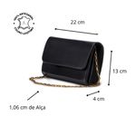 Bolsa Clutch Metalizada em Couro Tiracolo - Preta com Alça Dourada