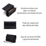Bolsa Clutch Metalizada em Couro Tiracolo - Preta com Alça Grafite