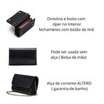 Bolsa Clutch Metalizada em Couro Tiracolo - Preta com Alça Dourada