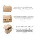 Bolsa Feminina Mini Bag Matelassê Corrente Couro Legítimo -Nude e Dourada 