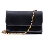 Bolsa Clutch Metalizada em Couro Tiracolo - Preta com Alça Dourada