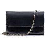 Bolsa Clutch Metalizada em Couro Tiracolo - Preta com Alça Grafite