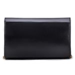 Bolsa Clutch Metalizada em Couro Tiracolo - Preta com Alça Dourada