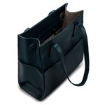 Bolsa Feminina Couro Legítimo Bolsos Externos Grande Azul Marinho