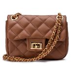 Bolsa Feminina Mini Bag Matelassê Corrente Couro Legítimo - Caramelo com Dourado