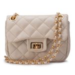 Bolsa Feminina Mini Bag Matelassê Corrente Couro Legítimo - Off white e Dourada