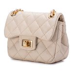 Bolsa Feminina Mini Bag Matelassê Corrente Couro Legítimo - Off white e Dourada