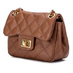 Bolsa Feminina Mini Bag Matelassê Corrente Couro Legítimo - Caramelo com Dourado