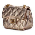 Bolsa Feminina Mini Bag Matelassê Corrente Couro Legítimo - Dourada e Dourada 