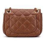 Bolsa Feminina Mini Bag Matelassê Corrente Couro Legítimo - Caramelo com Dourado