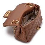 Bolsa Feminina Mini Bag Matelassê Corrente Couro Legítimo - Caramelo com Dourado