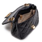 Bolsa Feminina Mini Bag Matelassê Corrente Couro Legítimo - Preta e dourada
