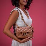 Bolsa Feminina Mini Bag Matelassê Corrente Couro Legítimo - Caramelo com Dourado