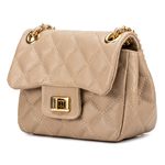 Bolsa Feminina Mini Bag Matelassê Corrente Couro Legítimo -Nude e Dourada 