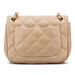 Bolsa Feminina Mini Bag Matelassê Corrente Couro Legítimo -Nude e Dourada 