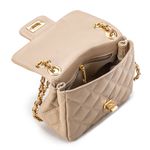 Bolsa Feminina Mini Bag Matelassê Corrente Couro Legítimo -Nude e Dourada 