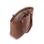 Bolsa Tote Shopper Cris Santos Quadrada Estruturada Divisória e Bolsos Internos Ombro Couro Legítimo Feminina - Caramelo