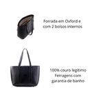 Bolsa Tote Shopper Cris Santos Quadrada Estruturada Divisória e Bolsos Internos Ombro Couro Legítimo Feminina - Preta
