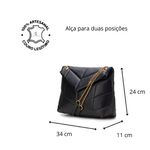 Bolsa Feminina Couro Legítimo Matelassê Alça Corrente Dourada - Preta