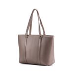 Bolsa Tote Shopper Cris Santos Quadrada Estruturada Divisória e Bolsos Internos Ombro Couro Legítimo Feminina - Caqui