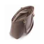 Bolsa Tote Shopper Cris Santos Quadrada Estruturada Divisória e Bolsos Internos Ombro Couro Legítimo Feminina - Caqui