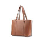 Bolsa Tote Shopper Cris Santos Quadrada Estruturada Divisória e Bolsos Internos Ombro Couro Legítimo Feminina - Caramelo