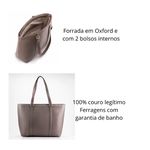 Bolsa Tote Shopper Cris Santos Quadrada Estruturada Divisória e Bolsos Internos Ombro Couro Legítimo Feminina - Caqui