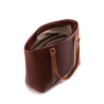 Bolsa Tote Shopper Cris Santos Quadrada Estruturada Divisória e Bolsos Internos Ombro Couro Legítimo Feminina - Pinhão com alça Caramelo