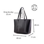 Bolsa Tote Shopper Cris Santos Quadrada Estruturada Divisória e Bolsos Internos Ombro Couro Legítimo Feminina - Preta