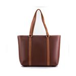 Bolsa Tote Shopper Cris Santos Quadrada Estruturada Divisória e Bolsos Internos Ombro Couro Legítimo Feminina - Pinhão com alça Caramelo