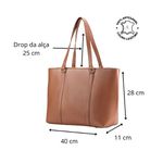 Bolsa Tote Shopper Cris Santos Quadrada Estruturada Divisória e Bolsos Internos Ombro Couro Legítimo Feminina - Caramelo