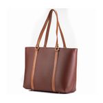 Bolsa Tote Shopper Cris Santos Quadrada Estruturada Divisória e Bolsos Internos Ombro Couro Legítimo Feminina - Pinhão com alça Caramelo