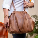 Bolsa Feminina Transversal Tiracolo Ombro Alça Removível e Regulável Tripla em Couro Legítimo - Caramelo