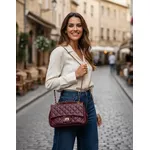 Bolsa Transversal Tiracolo e Ombro Feminina Matelassê em Couro Legítimo Alça de corrente Dourada - Marsala ( Vinho)