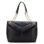 Bolsa Feminina Couro Legítimo Matelassê Alça Corrente Dourada - Preta