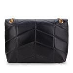 Bolsa Feminina Couro Legítimo Matelassê Alça Corrente Dourada - Preta