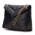 Bolsa Feminina Couro Legítimo Matelassê Alça Corrente Dourada - Preta