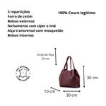 Bolsa Feminina Transversal Tiracolo Ombro Alça Removível e Regulável Tripla em Couro Legítimo - Vinho - Marsala
