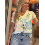 Blusa Lez a Lez Manga Curta Estampada Em Bege 0710 