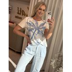 Blusa Lez a Lez Manga Curta Com Frente Estampada Em Azul 1107