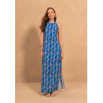 Vestido Lez a Lez Estampado Com Alças Cruzadas Nas Costas Azul 3110 