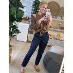 Camisa Em V Com Bolso Em Linho 100% Italiano Babi Marrom 1612